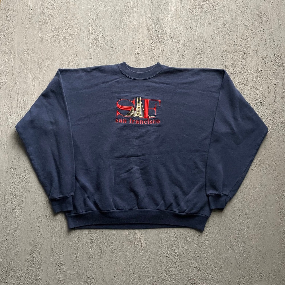 Vintage San Francisco Embroidered Sweatshirt Mens XL Navy Blue 90s Unbranded